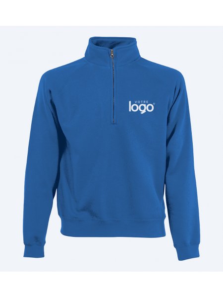 Sweat col zippé personnalisable SC165 en coloris Royal Blue avec exemple de logo blanc sur la poitrine