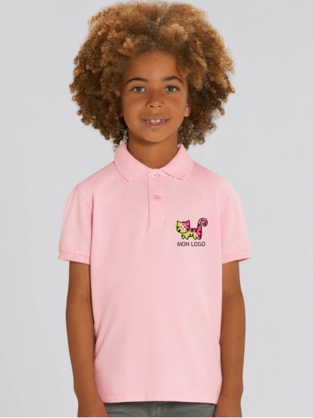 Polo manches courtes pour enfant Mini Sprinter en coloris Cotton Pink avec exemple de logo imprimé