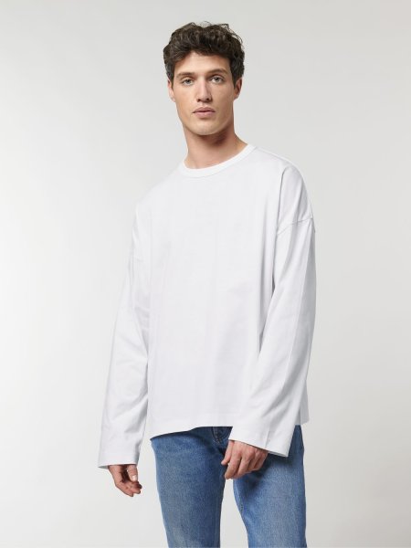 t-shirt manches longues oversized en coton bio à personnaliser Triber coloris White