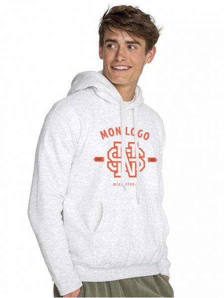 Sweat à capuche Snake en coloris blanc chiné avec exemple de logo imprimé Sweat à capuche Snake en coloris blanc chiné avec exemple de logo imprimé sur le devant