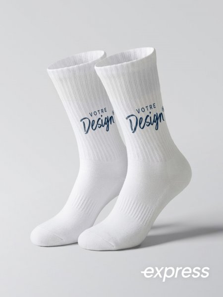 Chaussettes personnalisées blanches unies avec votre design en livraison express