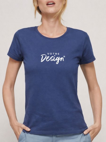 Tee-shirt pour femme en coton bio Crusader Women en coloris Denim avec votre design dans la zone de personnalisation