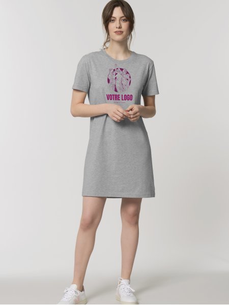 Robe tee shirt Stella Spinner coloris Heather Grey avec exemple de logo imprimé