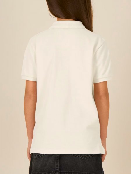 Vue de dos du polo manches courtes pour enfant Mini Sprinter en coloris sky blue porté par une petite fille