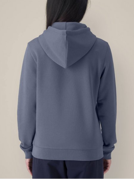 Mannequin femme de dos portant le sweat unisexe drummer couleur blue grey