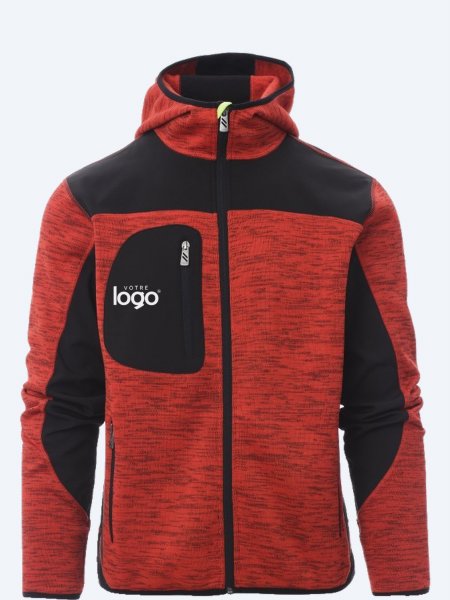 Veste softshell TRIP effet chiné rouge personnalisée avec votre logo sur la poche poitrine