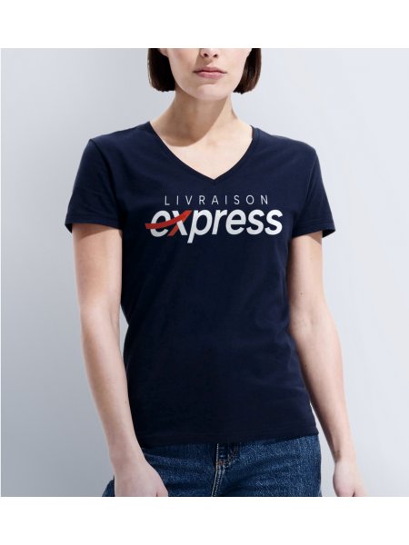 T-shirt col V pour femme livré en 48h chez vous en coloris navy 