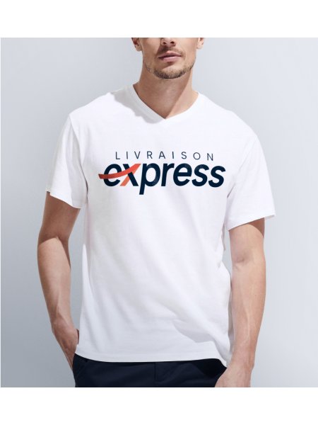 T-shirt col V livraison express en coloris Blanc à personnaliser avec votre logo