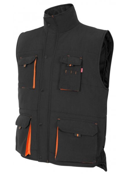 Gilet matelassé bicolore mutlipoches Black / Orange