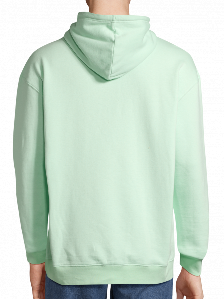 un homme de dos portant le sweat condor à capuche unisexe dans le coloris vert cremeux un homme de dos portant le sweat condor à capuche unisexe dans le coloris vert cremeux