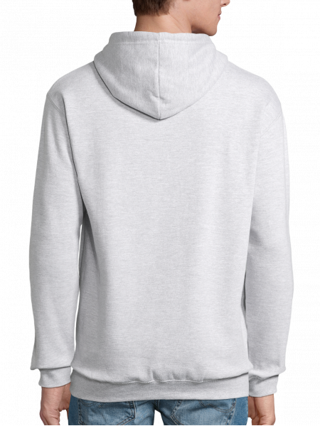 un homme de dos portant le sweat condor à capuche unisexe dans le coloris gris chiné un homme de dos portant le sweat condor à capuche unisexe dans le coloris gris chiné