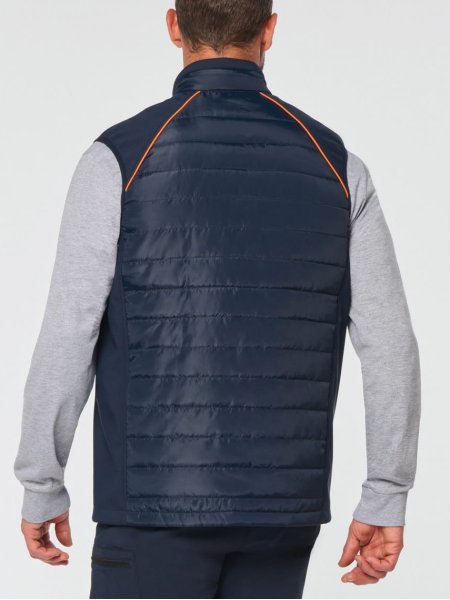 mannequin homme de dos portant le Bodywarmer Day To Day bi-matière unisexe personnalisable