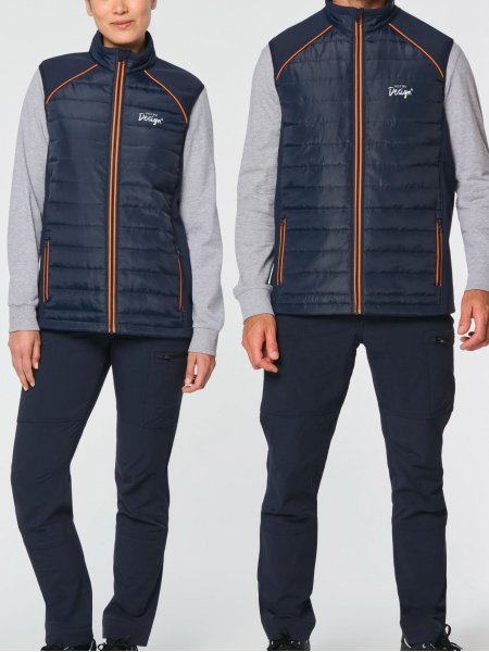 mannequin homme et mannequin femme de face portant le Bodywarmer Day To Day bi-matière unisexe personnalisable