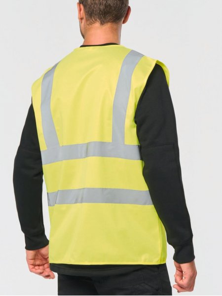 mannequin homme de dos portant le Gilet adulte haute visibilité unisexe personnalisable mannequin homme de dos portant le Gilet adulte haute visibilité unisexe personnalisable