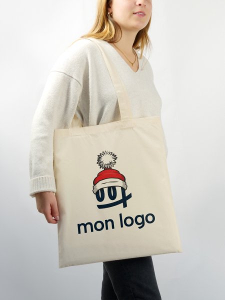 Le tote bag W101 en coloris Natural personnalisé avec logo noel 