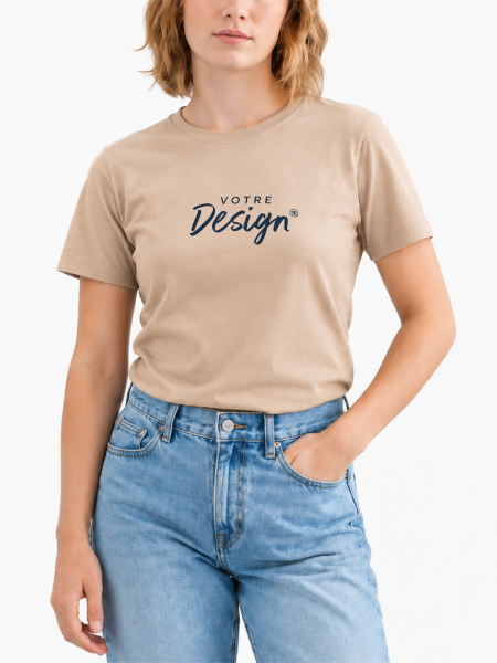 Vue de face femme tee-shirt Regent en coloris sable à personnaliser avec votre logo Vue de face femme tee-shirt Regent en coloris sable à personnaliser avec votre logo
