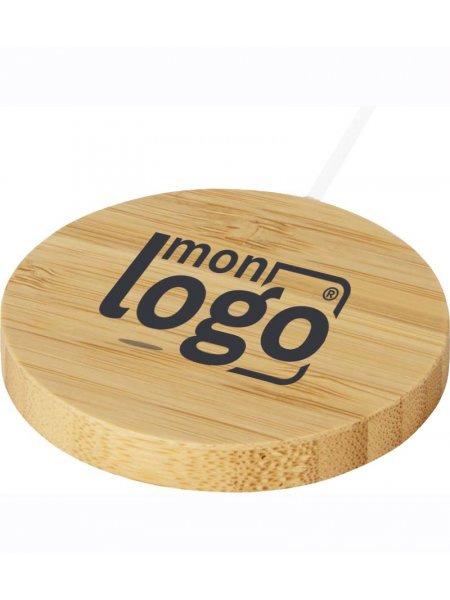 Exemple de logo imprimé sur un chargeur de téléphone à induction en Bambou Exemple de logo imprimé sur un chargeur de téléphone à induction en Bambou