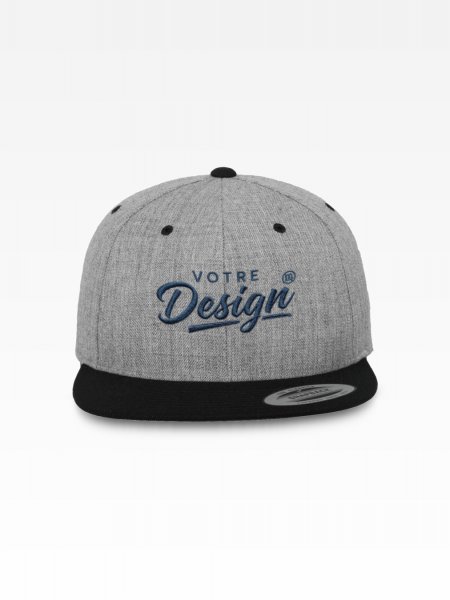 Casquette snapback bicolore Flexfit 6089MT Heather Grey Black personnalisée avec votre logo brodé, vue de face Casquette snapback bicolore Flexfit 6089MT Heather Grey Black personnalisée avec votre logo brodé, vue de face