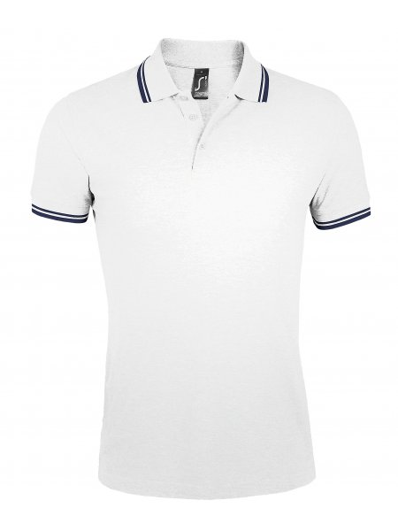 Polo homme manches et col rayés Blanc/Marine