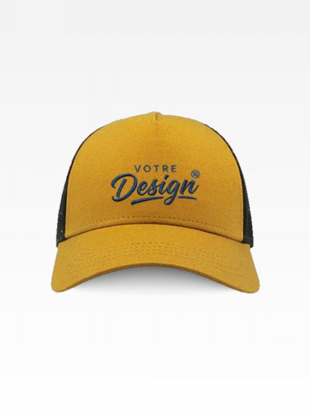 Exemple de marquage personnalisé sur la casquette trucker 5 panneaux premium AT085