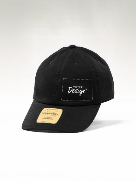 Exemple de marquage personnalisé sur la casquette Baseball en coton bio AT254 Exemple de marquage personnalisé sur la casquette Baseball en coton bio AT254