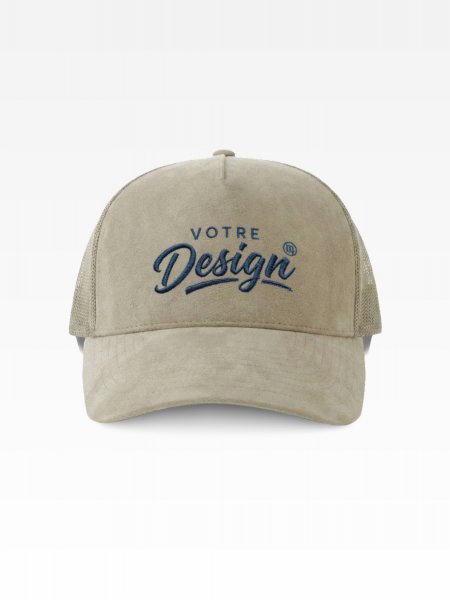 Exemple de marquage personnalisé sur la casquette trucker effet daim AT277