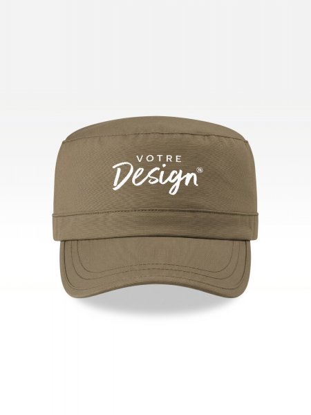 Exemple de marquage personnalisé sur la casquette militaire BF034 en coloris Khaki