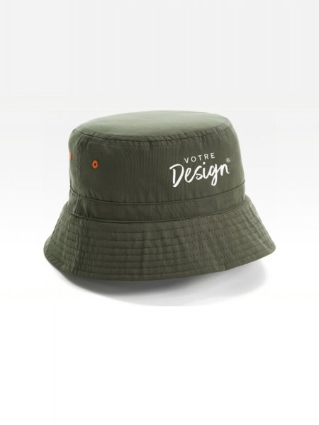 Exemple de marquage personnalisé sur le bob en polyester recyclé BF084R Exemple de marquage personnalisé sur le bob en polyester recyclé BF084R