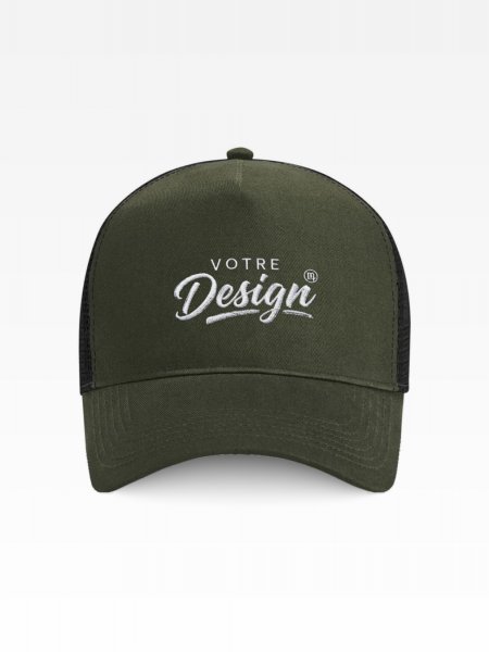 Exemple de marquage personnalisé sur la casquette Trucker filet BF640 Exemple de marquage personnalisé sur la casquette Trucker filet BF640