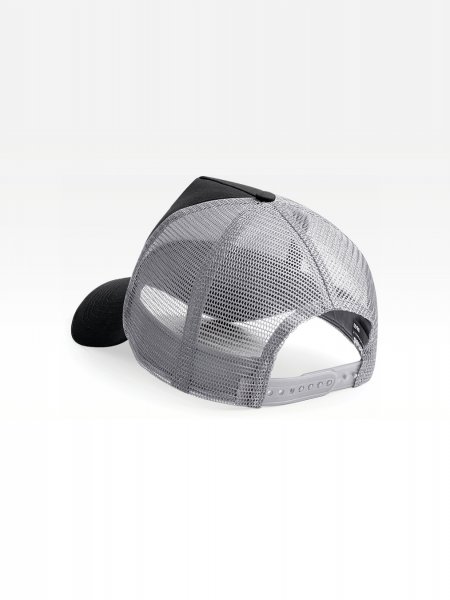Casquette trucker BF640 de dos Casquette trucker filet BF640 à personnaliser, vue de dos, filet gris et fermeture snapback