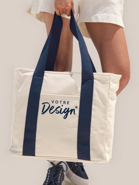 Grand sac fourre-tout BG675 porté, personnalisé avec votre design