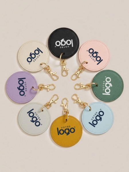 Porte-clés ronds personnalisés avec votre logo, 8 coloris vue de dessus Porte-clés ronds personnalisés avec votre logo, 8 coloris vue de dessus