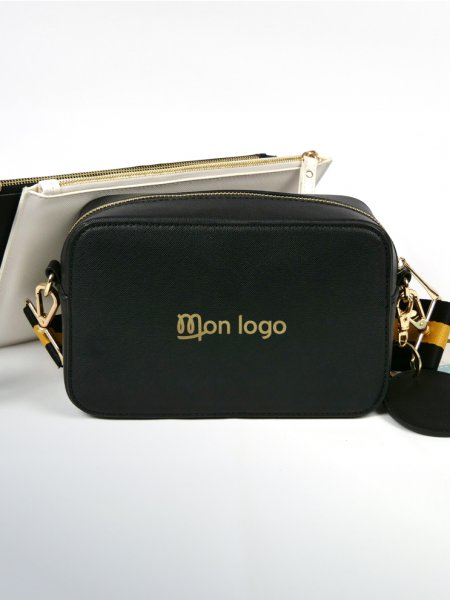 sac à bandoulière noir à personnaliser avec logo