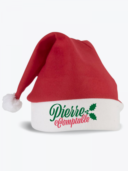 Bonnet de noël rouge et blanc personnalisable avec exemple de logo imprimé Bonnet de noël rouge et blanc personnalisable avec exemple de logo imprimé