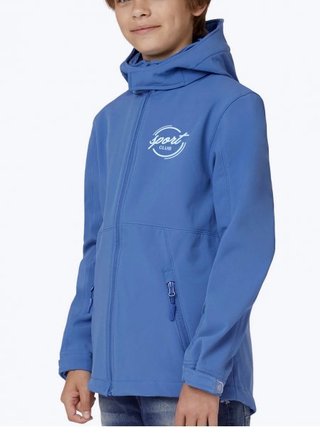Veste softshell pour enfant en coloris Azure avec exemple de logo imprimé Veste softshell pour enfant en coloris Azure avec exemple de logo imprimé