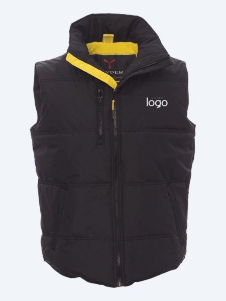 Packshot du gilet matelassé ripstop DAYTONA en coloris Noir / Jaune néon avec simulation de marquage logo sur le cœur Packshot du gilet matelassé ripstop DAYTONA en coloris Noir / Jaune néon avec simulation de marquage logo sur le cœur