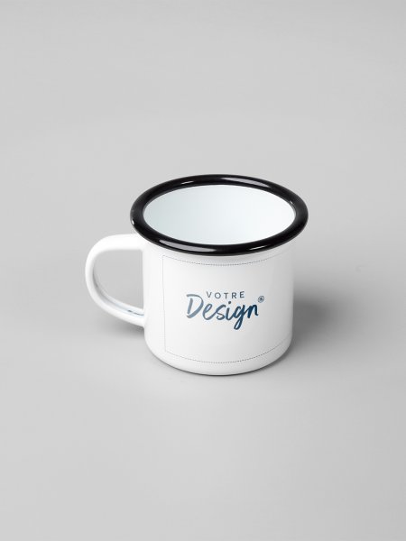 Tasse blanche métal émaillé à personnaliser Tasse blanche métal émaillé à personnaliser