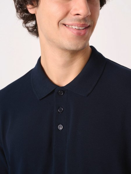 zoom sur le col du Polo piqué manches longues homme Basic personnalisable