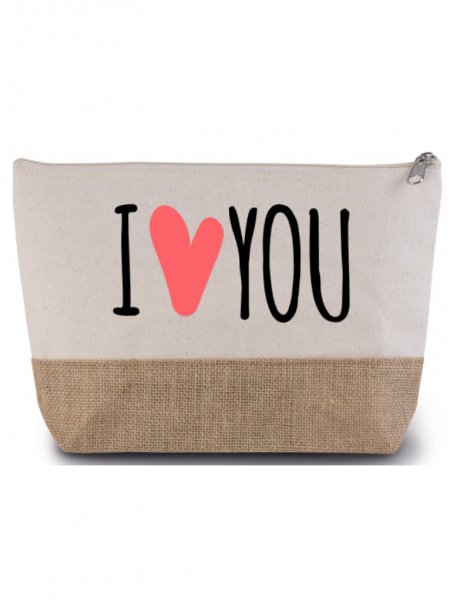 Pochette en toile de jute de coton KI0276 en coloris natural avec exemple de personnalisation