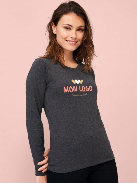 T-shirt manches longues femme Imperial LSL en coloris Anthracite chiné T-shirt à manches longues pour femme Imperial LSL en coloris Anthracite chiné avec exemple de logo imprimé