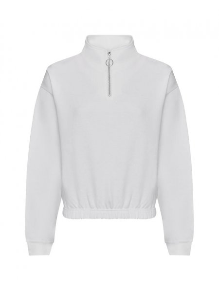 Sweat court col zippé femme  Blanc