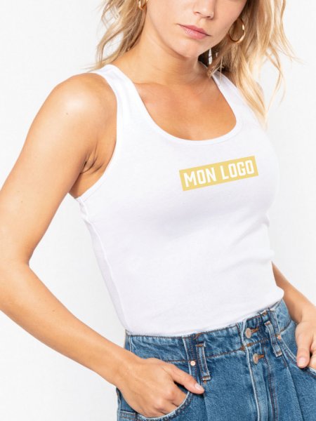 Débardeur pour femme K311 en coloris White avec exemple de logo floqué Débardeur pour femme K311 en coloris White avec exemple de logo floqué