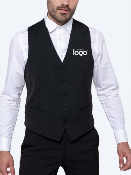 Gilet de service homme Premium K501 noir personnalisé avec votre logo sur le coeur Gilet de service homme Premium K501 noir personnalisé avec votre logo sur le coeur