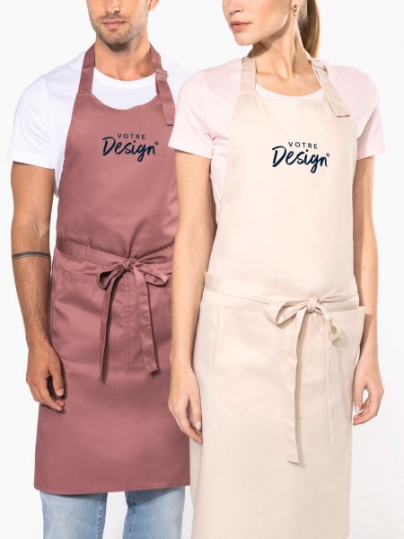 mannequin homme et femme de face portant le Tablier polycoton personnalisable