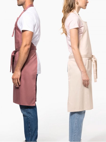 mannequin homme et femme de profil portant le Tablier polycoton personnalisable