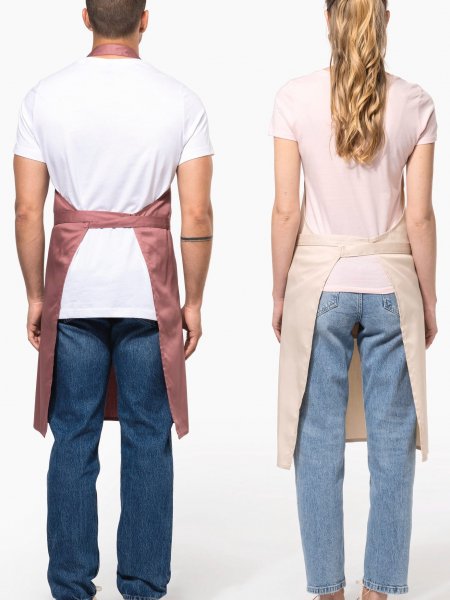 mannequin homme et femme de dos portant le Tablier polycoton personnalisable