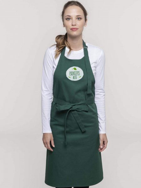 Exemple de logo imprimé sur le tablier K895 en coloris Bottle green