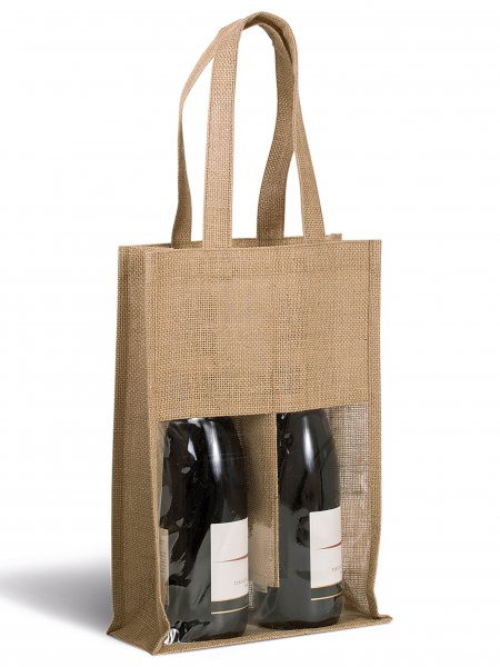 Sac porte bouteilles en jute KI0268 Natural avec deux bouteilles Sac porte bouteilles en jute KI0268 Natural avec deux bouteilles