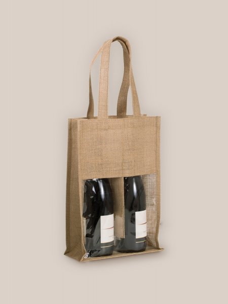 Sac porte bouteilles en jute KI0268 Natural personnalisable avec votre logo Sac porte bouteilles en jute KI0268 Natural personnalisable avec votre logo