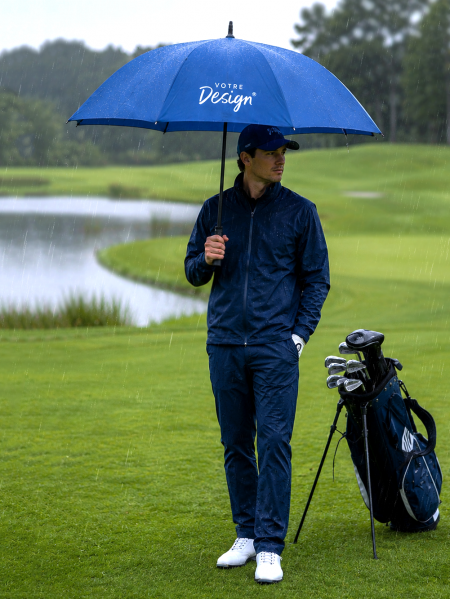 mannequin homme portant le Grand parapluie de golf ouvert mannequin homme portant le Grand parapluie de golf ouvert